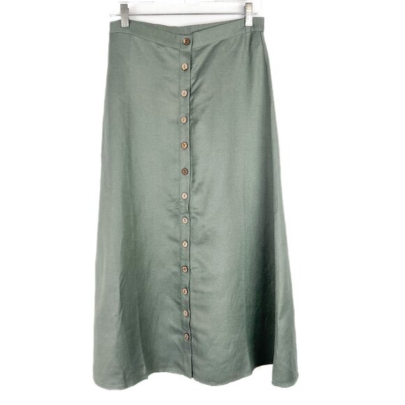 NWT Chaser Linen Button Down A Line Midi Skirt Sage Green Size Small S NEW - Picture 2 of 10